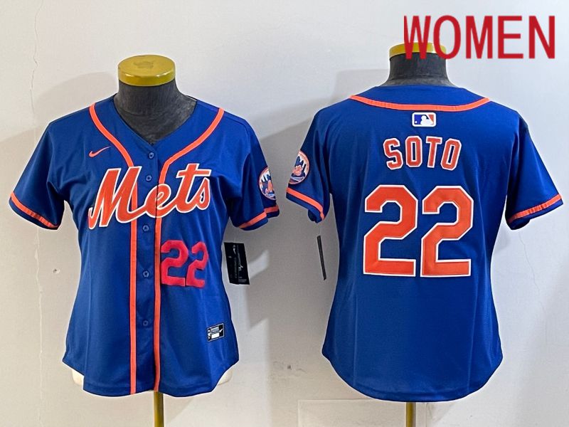 Women New York Mets #22 Soto Blue Game 2024 Nike MLB Jersey style 1